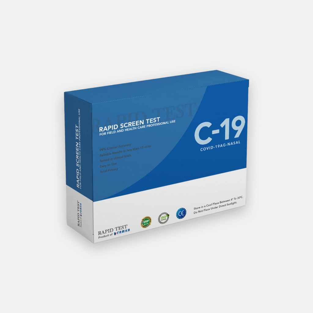 Rapid COVID-19 antigen test kit for nasal swabs. Get fast, accurate at-home screening with everything you need — results in minutes.
